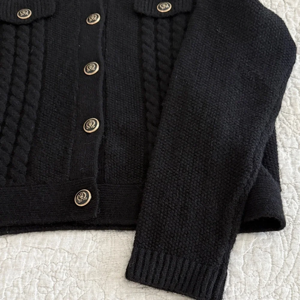 Ann Taylor Black Textured Sweater with Gold buttons, SZ L, EUC - Picture 4 of 6